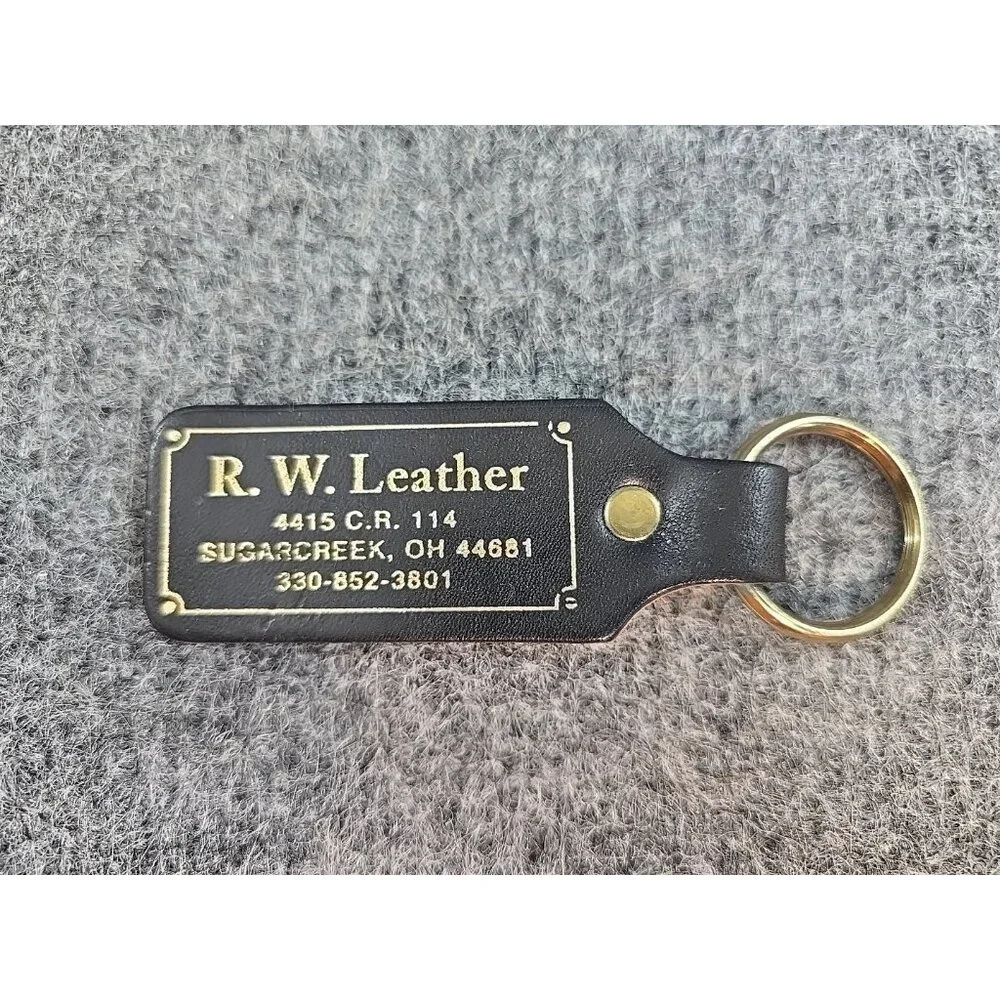 Vintage Keychain RW Leather Sugarcreek OH Blue Metal Ring